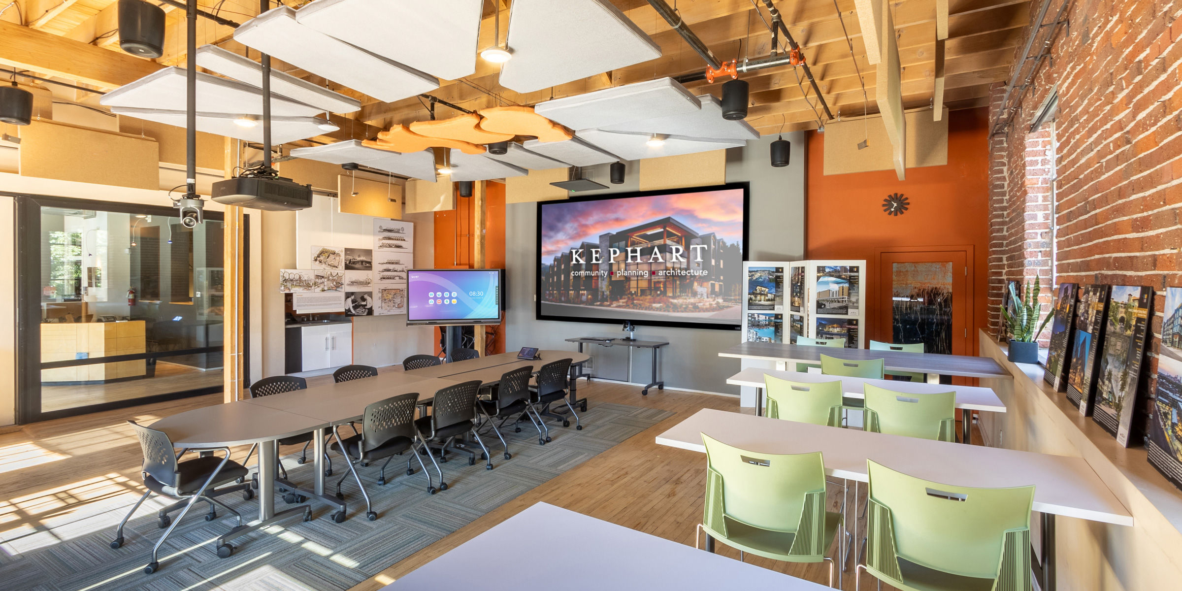 Kephart Denver conference room modern AV integration with video conferencing and digital displays for corporate meetings