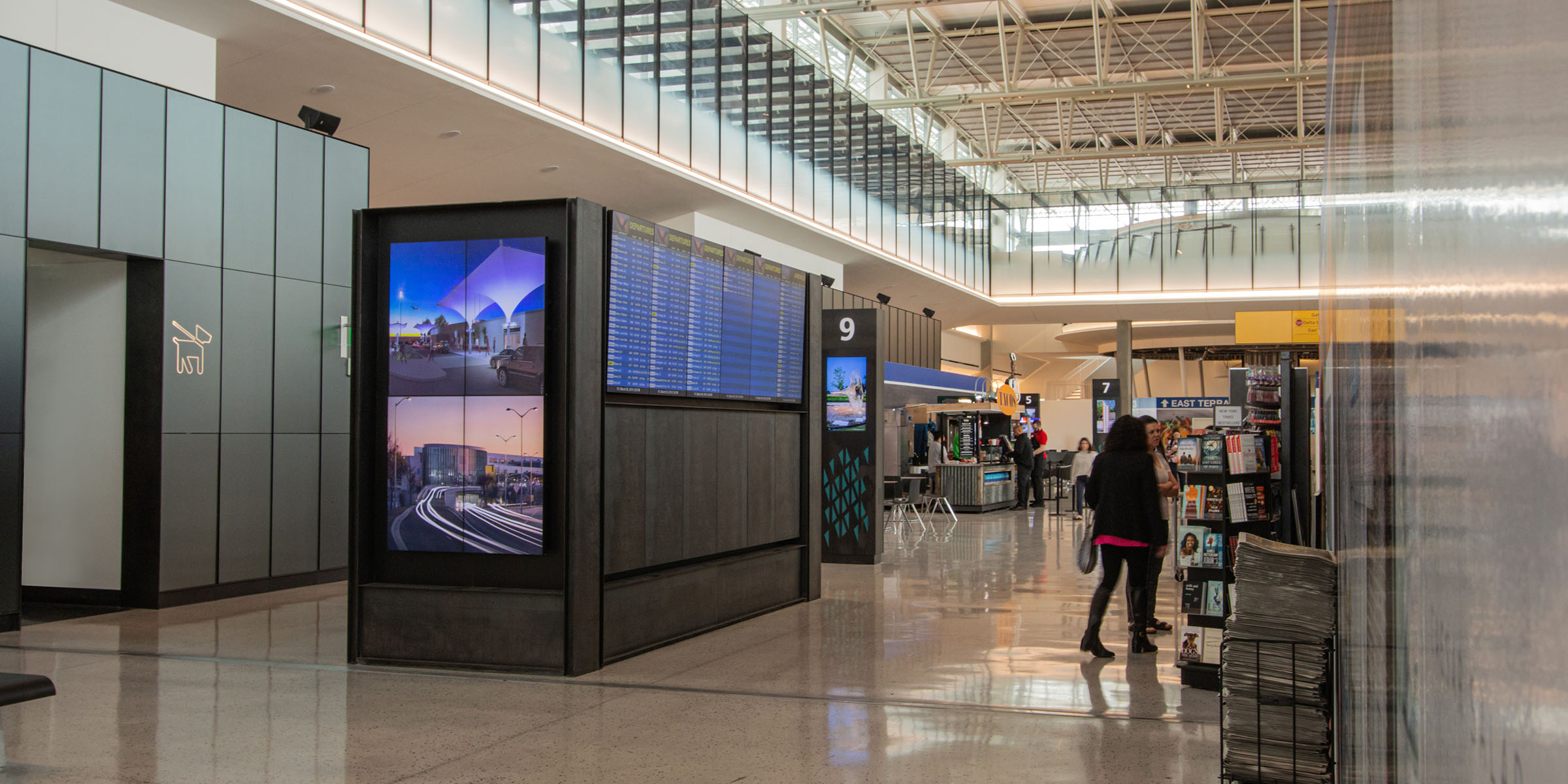 Austin Bergstrom International Airport featuring Ford AV advanced audiovisual solutions in terminal